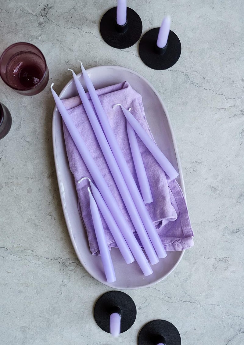 Kunstindustrien ® Taper Candles – Set of 4, 13.8" – Made in Denmark, Long Burning Candles 15h, Unscented & Smokeless Candlesticks, Elegant Tall Candles for Weddings Dinners & Home Decor (Pastel Purple) - Image 4